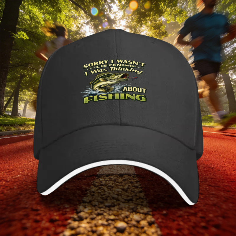 TEMU 1 Adjustable Sandwich Baseball Cap With A "fishing" Print Pattern, Men's And Women's Outdoor Sports Style, Ideal Gift For Fishing Enthusiasts, ,