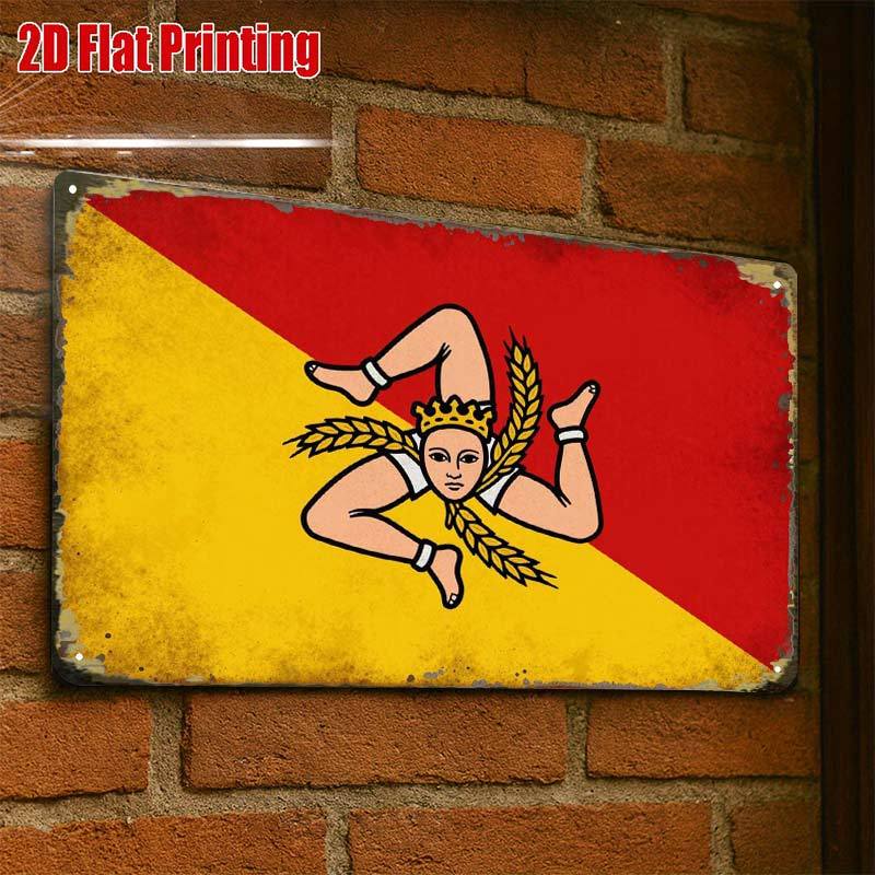TEMU 2D Flat - 2D Flat 1 pz, Stampa vintage della bandiera della Sicilia, insegna di latta creativa - 8X12, da parete per , regalo per decorazioni |