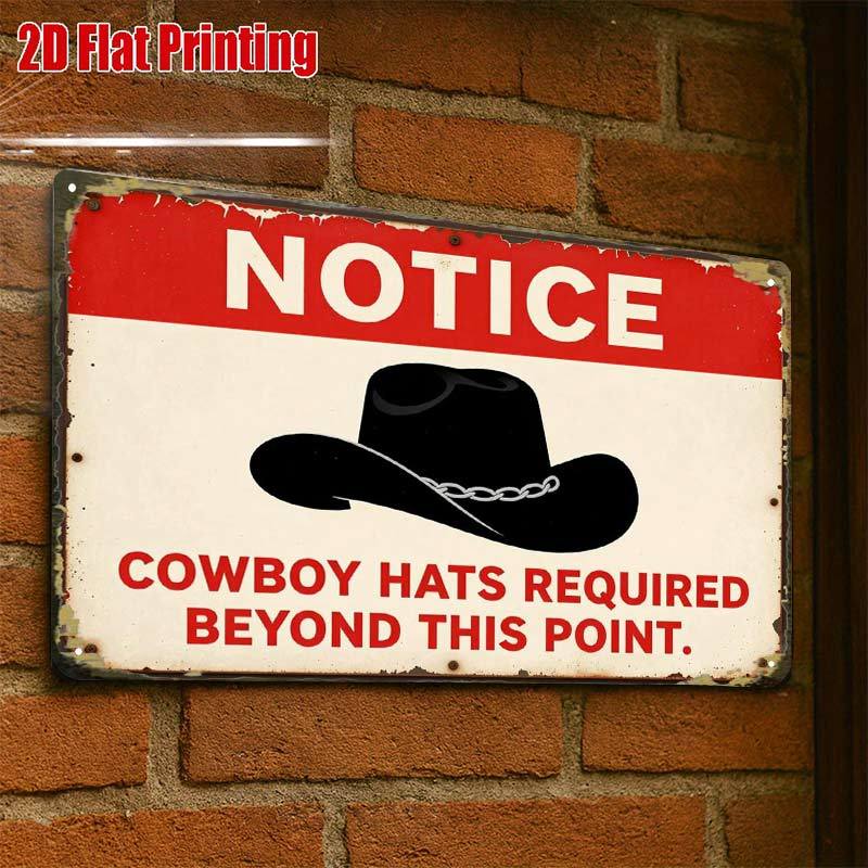 TEMU 2d Flat, 2d Flat1pcs,vintage Cowboy Hat Notice Signcreative Tin Sign -8x12 Wall Art Gift For Decor|iron Construction, Metal Wall Art Decor, 2d