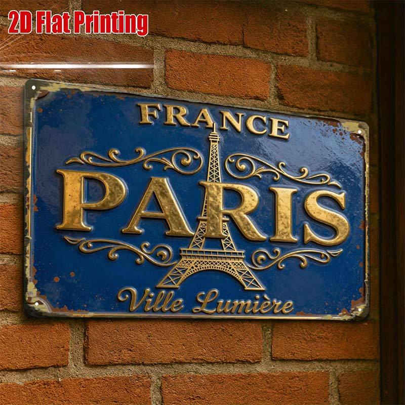 TEMU 2d Flat 1pc, Vintage Paris France Metal Sign Decor Creative Tin Sign - 8x12 Wall Art Gift For Decor | Iron Construction, Metal Wall Art Decor