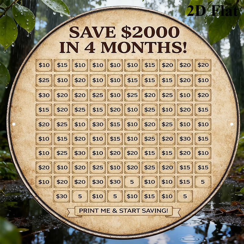 TEMU 1pc Vintage Round Savings Goal Sign - Wall-mounted Financial Planner & Money Chart, Suitable For Home Office Decor, Dorm, Apartment, Study Room,