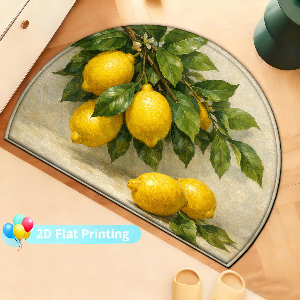 TEMU [ Product] 2d Flat Print, Lemon Pattern Door Mat, Soft Flannel Welcome Mat Non-slip, Machine Washable, Foldable, Suitable For Bathroom, Kitchen,