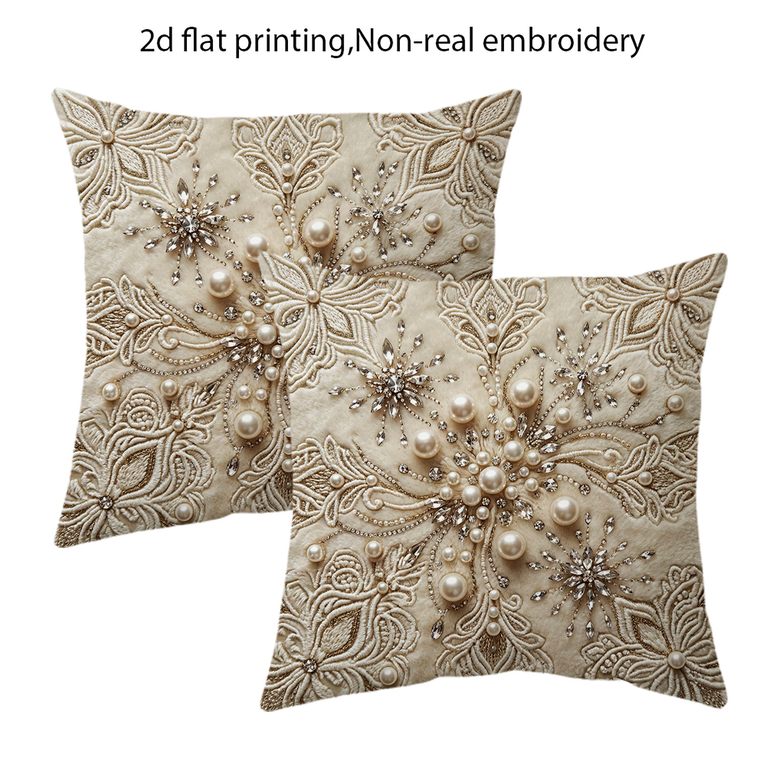 TEMU 2pcs 2d Flat Print Traditional Pearl & Diamond Pattern Throw Pillow Covers, Non-real Embroidery Floral Cushion Covers, 18x18in, Home Decorative