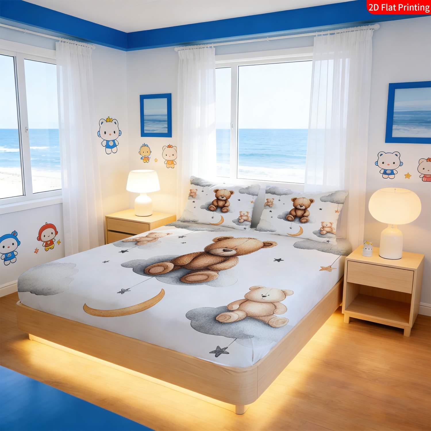 2/3pcs Cute Cartoon Style Teddy Bear And Clouds Theme Bedding