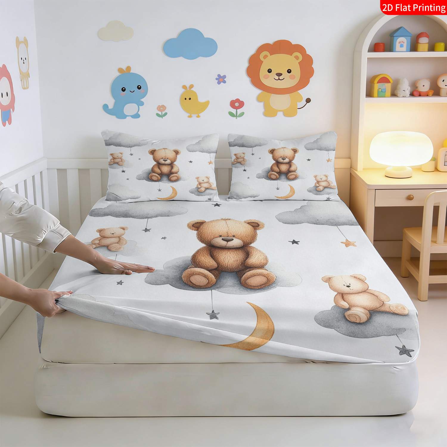 2/3pcs Cute Cartoon Style Teddy Bear And Clouds Theme Bedding