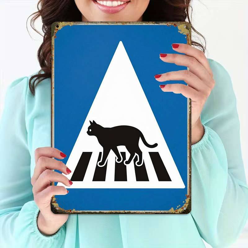 TEMU 2d Flat, 2d Flat1pcs,cat Crossing Sign Metal Wall Tin Sign -8x12 Wall Art Gift For Decor|iron Construction, Metal Wall Art Decor, 2d Flat