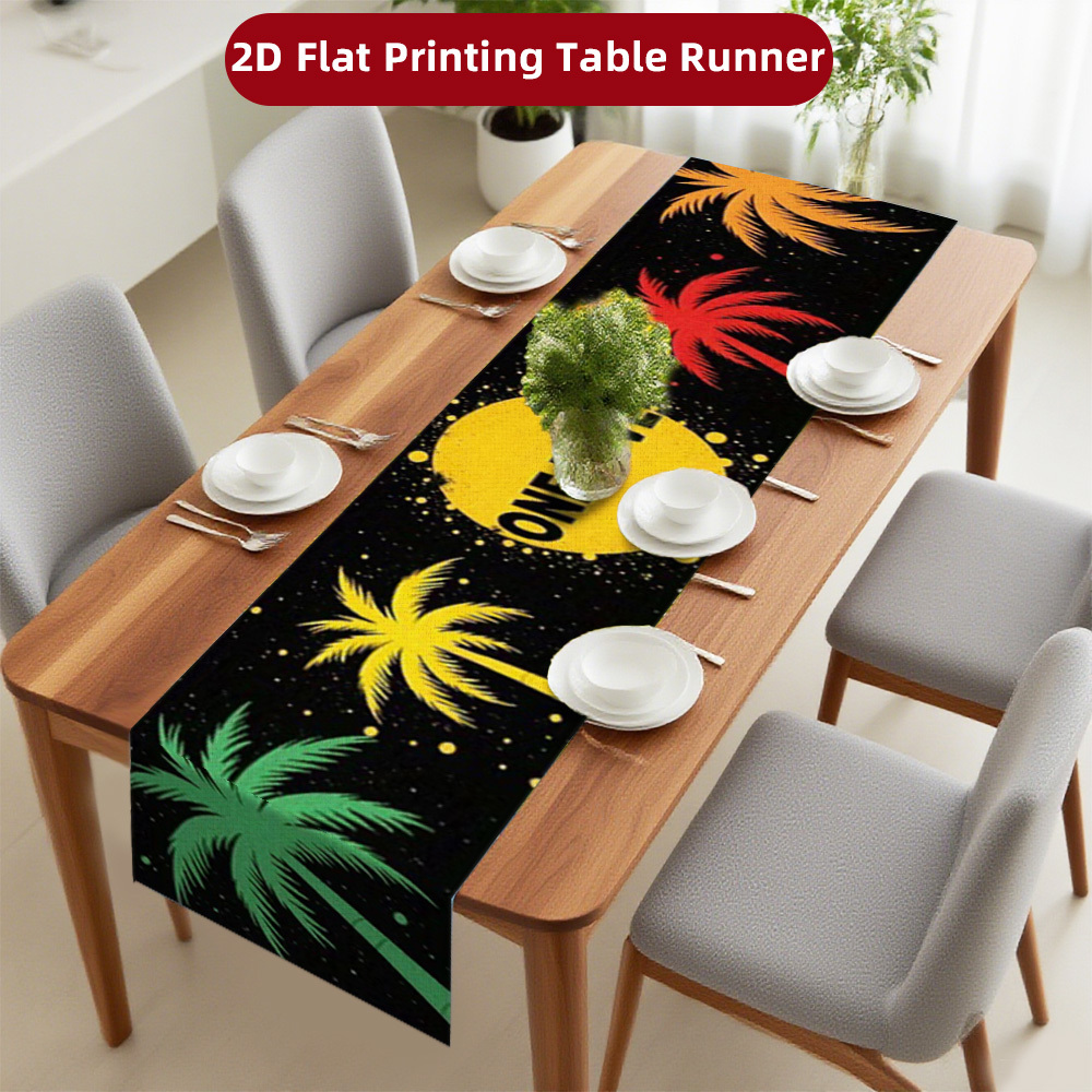 TEMU 2d Flat Polyester Thickened Wear-resistant Tablecloth With Colorful Coconut Tree "" Ins-style Decorative Table Runner, Suitable For Living Room