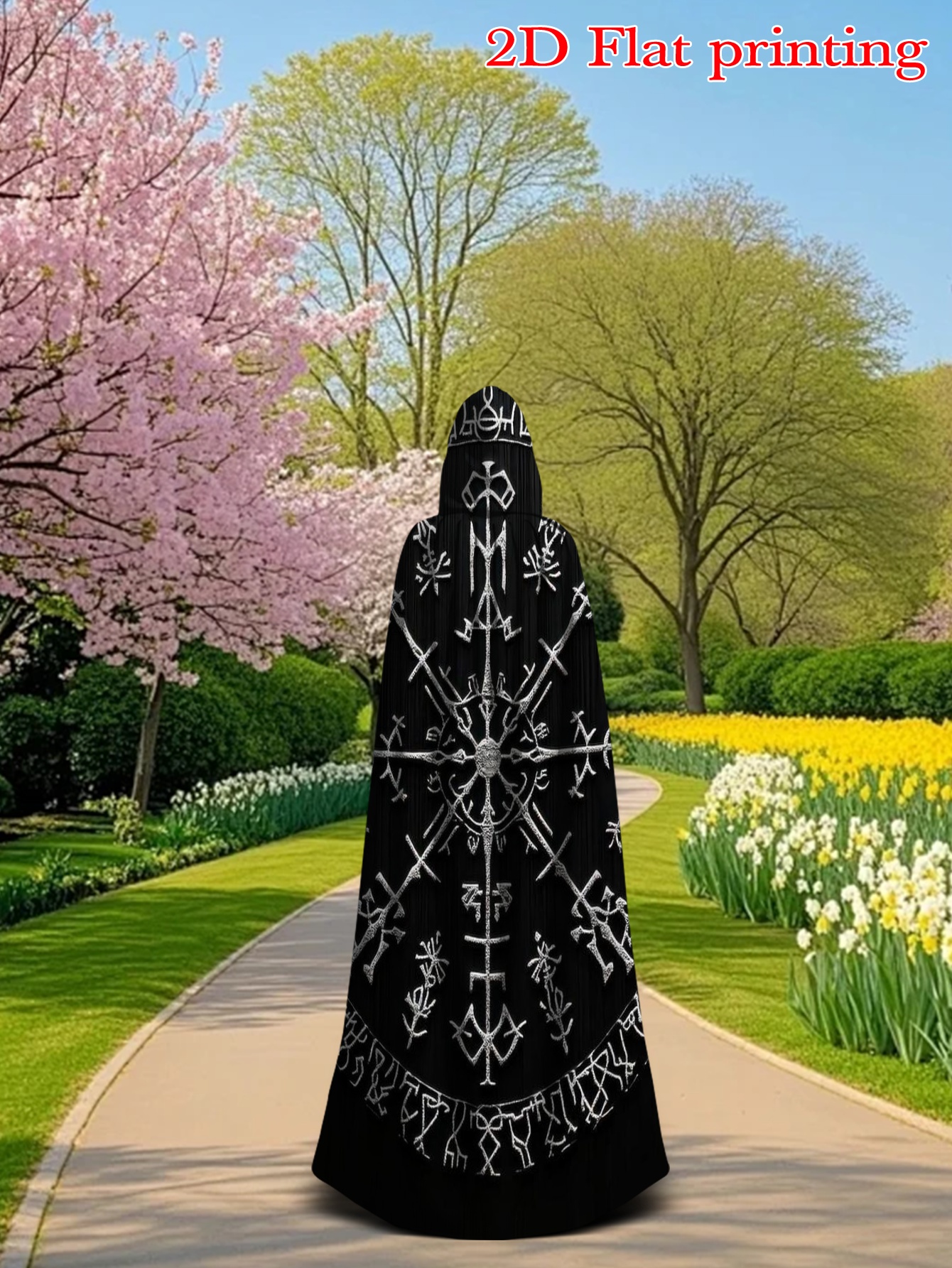 Wheel-print hooded cloak