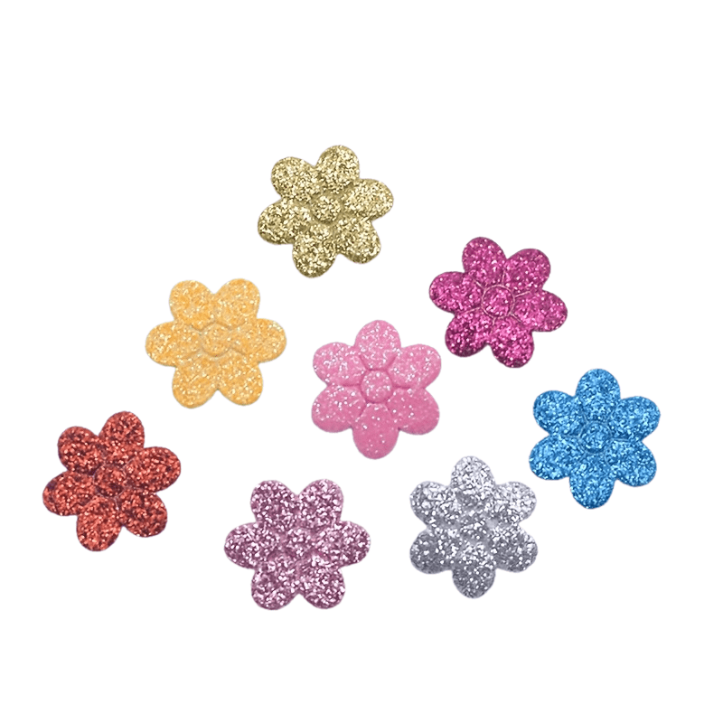100pcs 2cm/0.79inch Glitter Flower Appliques For Clothes Hat Shoes Sewing Patches Accessory