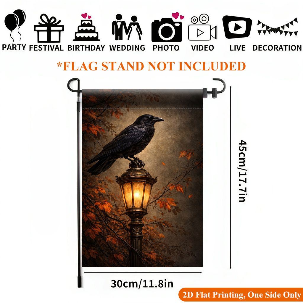 TEMU 2d Flat - 2d Flat - 2d Flat Printing Garden Flag 1pc, Crow Perches Garden Flag - Single-sided Printed Outdoor Decor For Home And Garden, Holiday