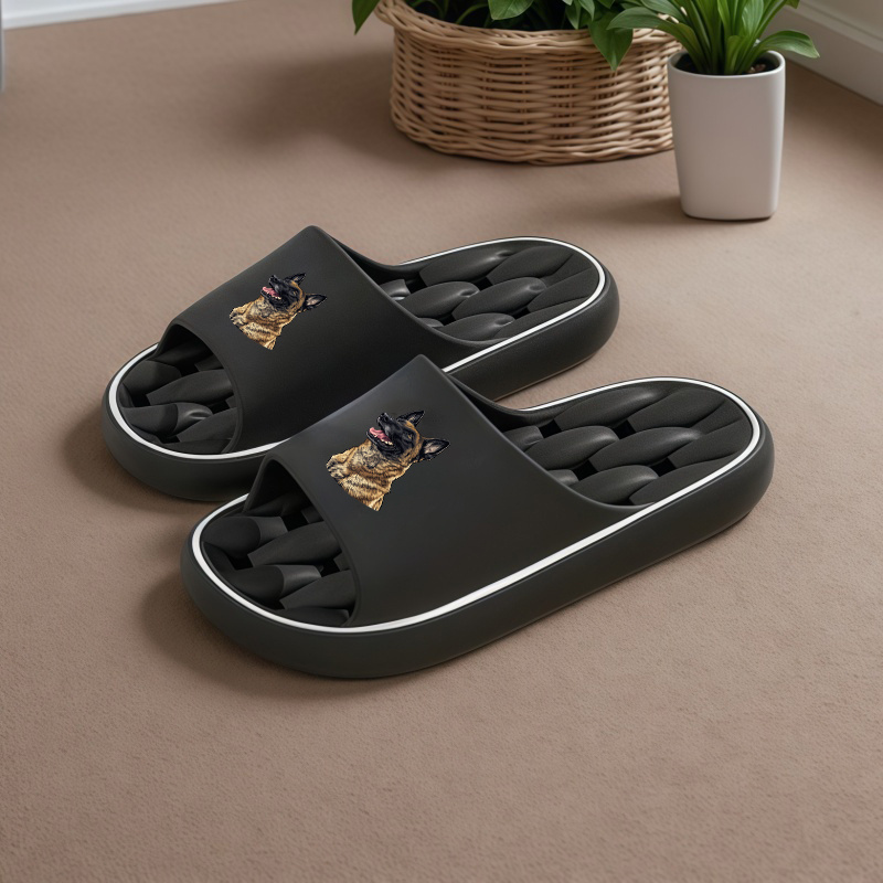 TEMU [ Product] 1 Pair Of Malinois Dog Pattern Print Slippers, Men's And Women's Non-slip Eva Slippers - Lightweight, Quick-drying, Comfortable,