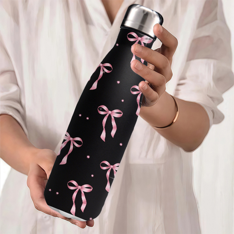 TEMU 1pc 16.8oz Stainless Steel Mug - Hot/cold ,durable Coffee Tea Cups With Pink Bow And Stars Theme Design, Ideal For Parties, Gifts, Office, Home