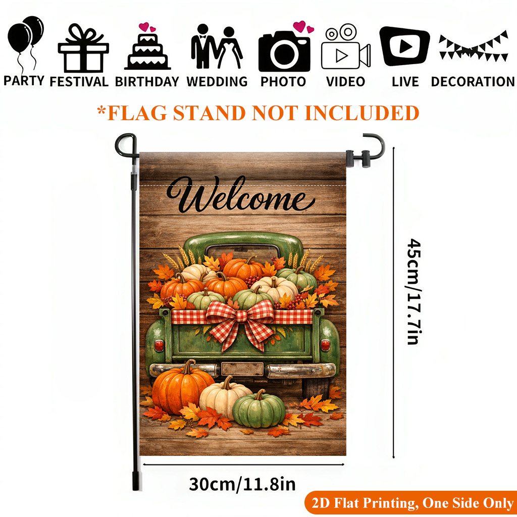 TEMU 2d Flat - 2d Flat - 2d Flat Printing Garden Flag 1pc, Truck With Garden Flag - Single-sided Printed Outdoor Decor For Home And Garden, Holiday