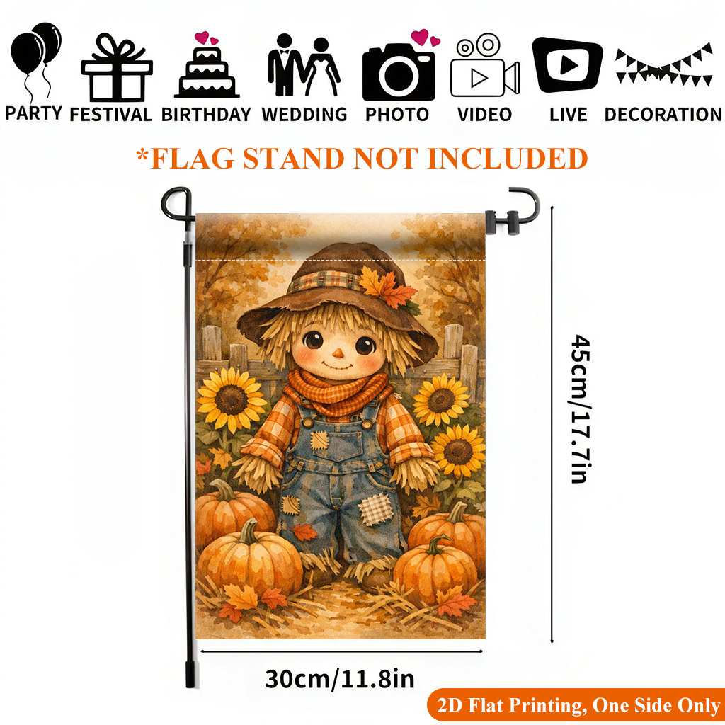 TEMU 2d Flat, 2d Flat Printing Garden Flag 1pc, Autumn With Pumpkins Garden Flag - Single-sided Printed Outdoor Decor For Home And Garden, Holiday