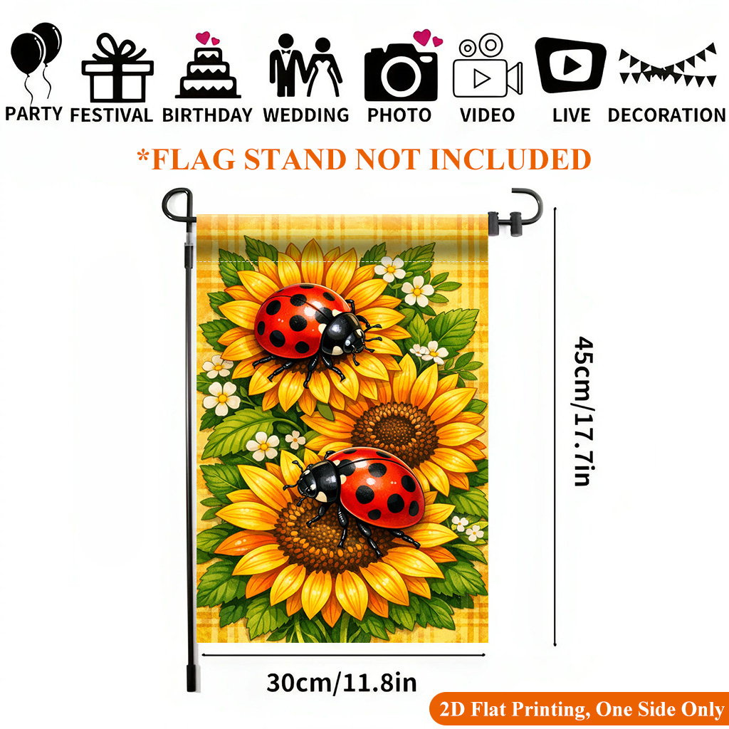 TEMU 2d Flat, 2d Plane-2d Plane-2d Plane Printing Garden Flag 1pc, Garden Flag With Ladybug On Sunflower-single-sided Printing Outdoor Decoration,