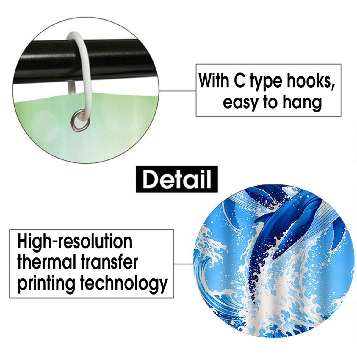 1pc Whales and Waves Shower Curtain, Multiple Size Options