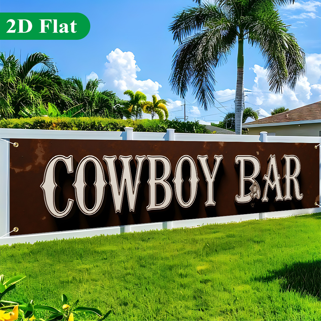 TEMU 2d Flat, 1pc Western Cowboy Bar Sign Banner - Square Suitable For Outdoor/ Wall Decor, Western-themed Parties, Photo Studio Background,