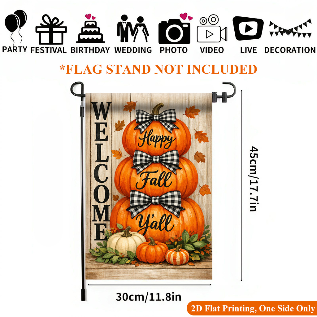 TEMU 2d Flat - 2d Garden Flag, Welcome Autumn Pumpkin Decoration Garden Flag - Single-sided Printed Outdoor Home Decor, Holiday Decoration, Durable