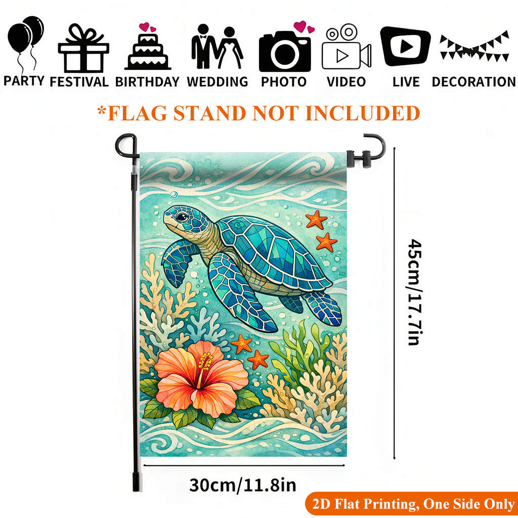 TEMU 2d Flat - 2d Flat - 2d Flat Printing Garden Flag 1pc, Ocean Turtle Swimming Underwater Garden Flag - Single-sided Printed Outdoor Decor For Home