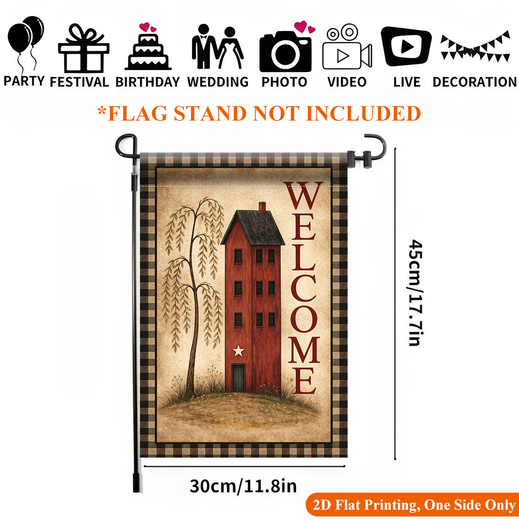 TEMU 2d Flat, 2d Flat Printing Garden Flag 1pc, Welcome Country Artwork Garden Flag - Single-sided Printed Outdoor Decor For Home And Garden, Holiday