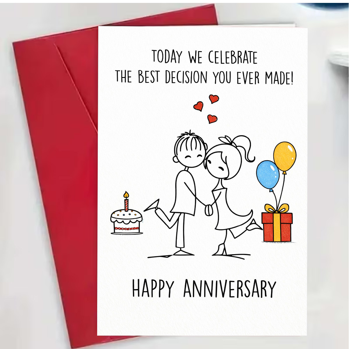 TEMU 1set (a Greeting Card And An Envelope). Romantic Anniversary Greeting Card, "today The Best Decision You Ever Made! Happy Anniversary", Cute