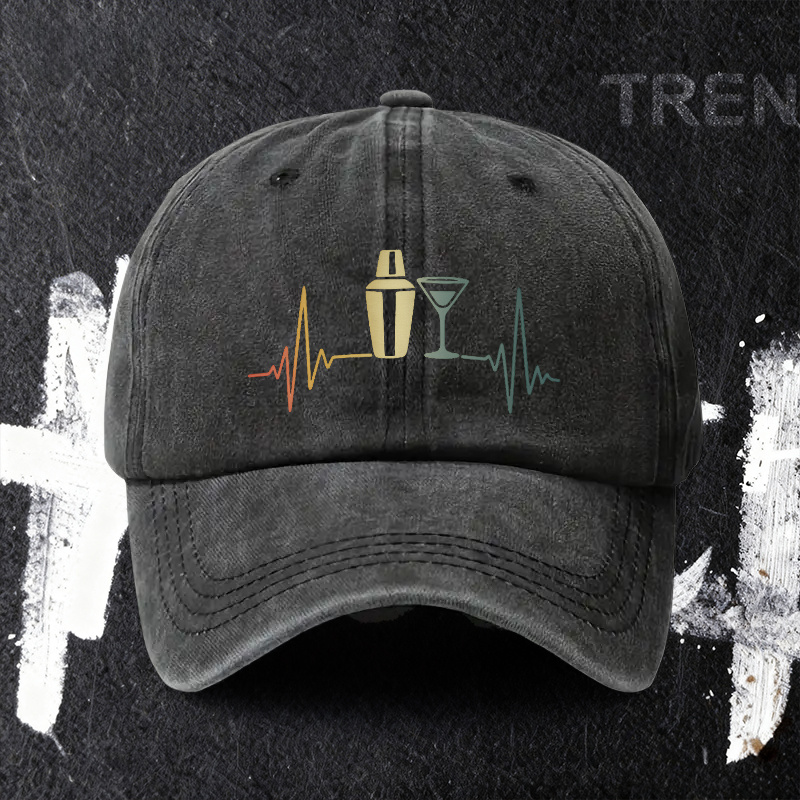TEMU 1pc, Ecg Cocktail Shaker Martini Baseball Cap, Lightweight Printed Women's Hat, Bartender Trendy Men's Hat, Ideal Gift For Weddings, Parties,