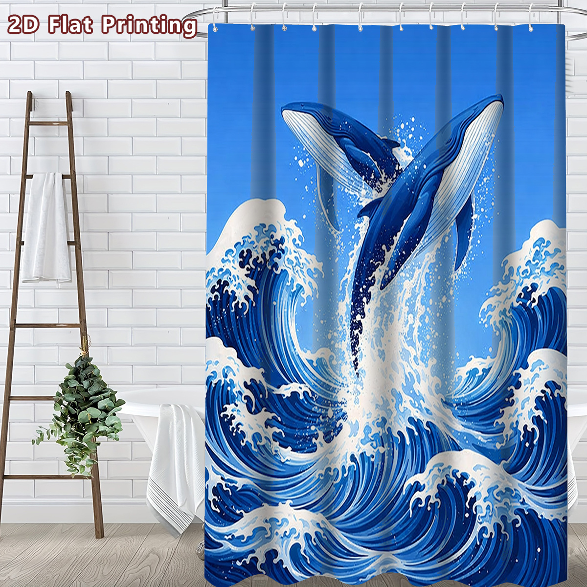 1pc Whales and Waves Shower Curtain, Multiple Size Options