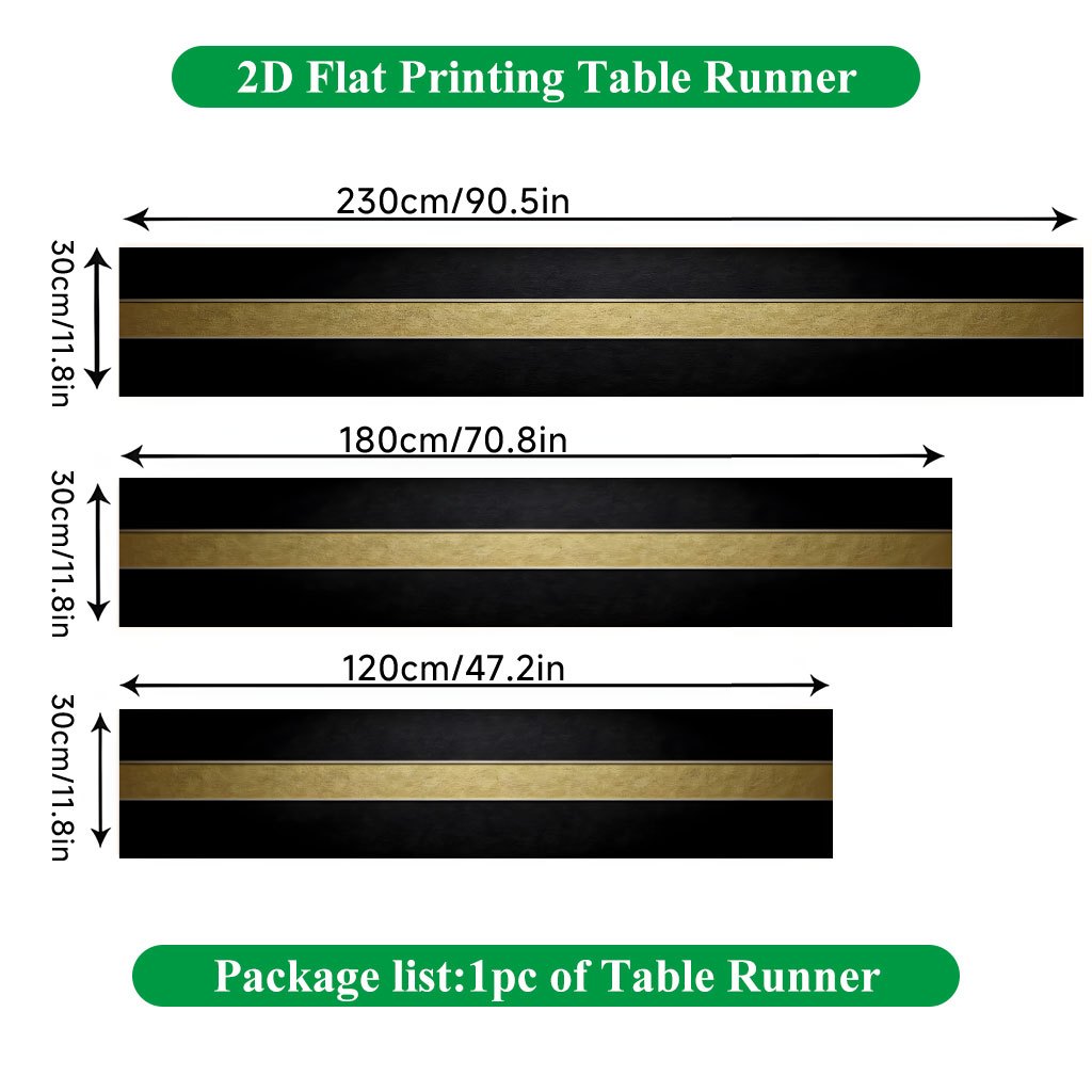 TEMU Chemin de table à impression plate 2D 1 pièce, chemin de table rectangulaire en polyester noir avec rayures texturées dorées, convient pour les