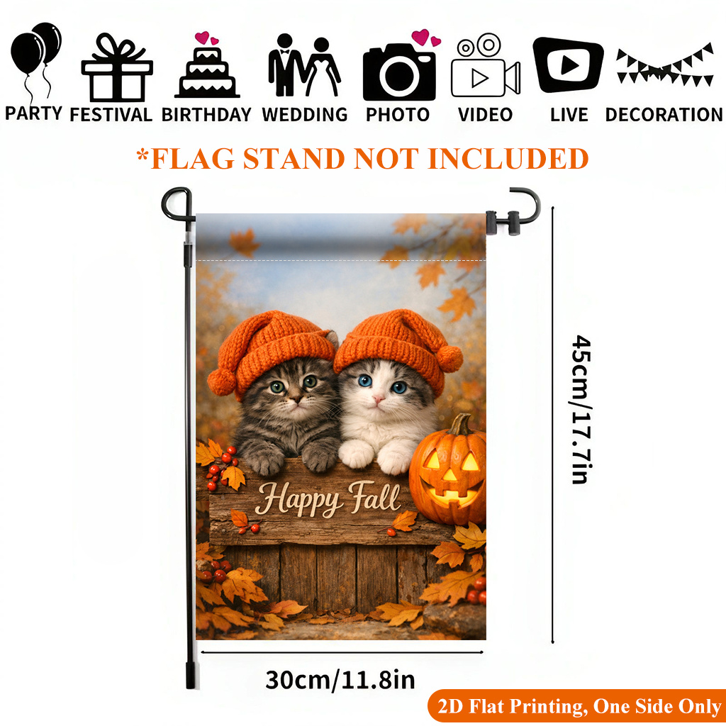 TEMU 2d Flat - 2d Flat - 2d Flat Printing Garden Flag 1pc, Autumn Cats Greeting Card Garden Flag - Single-sided Printed Outdoor Decor For Home And