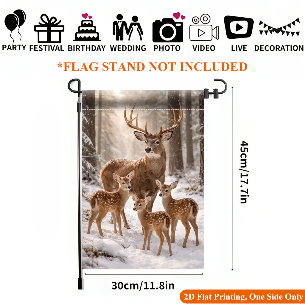 TEMU 2d Flat, 2d Flat Printing Garden Flag 1pc, Deer In Garden Flag - Single-sided Printed Outdoor Decor For Home And Garden, Holiday Decoration,