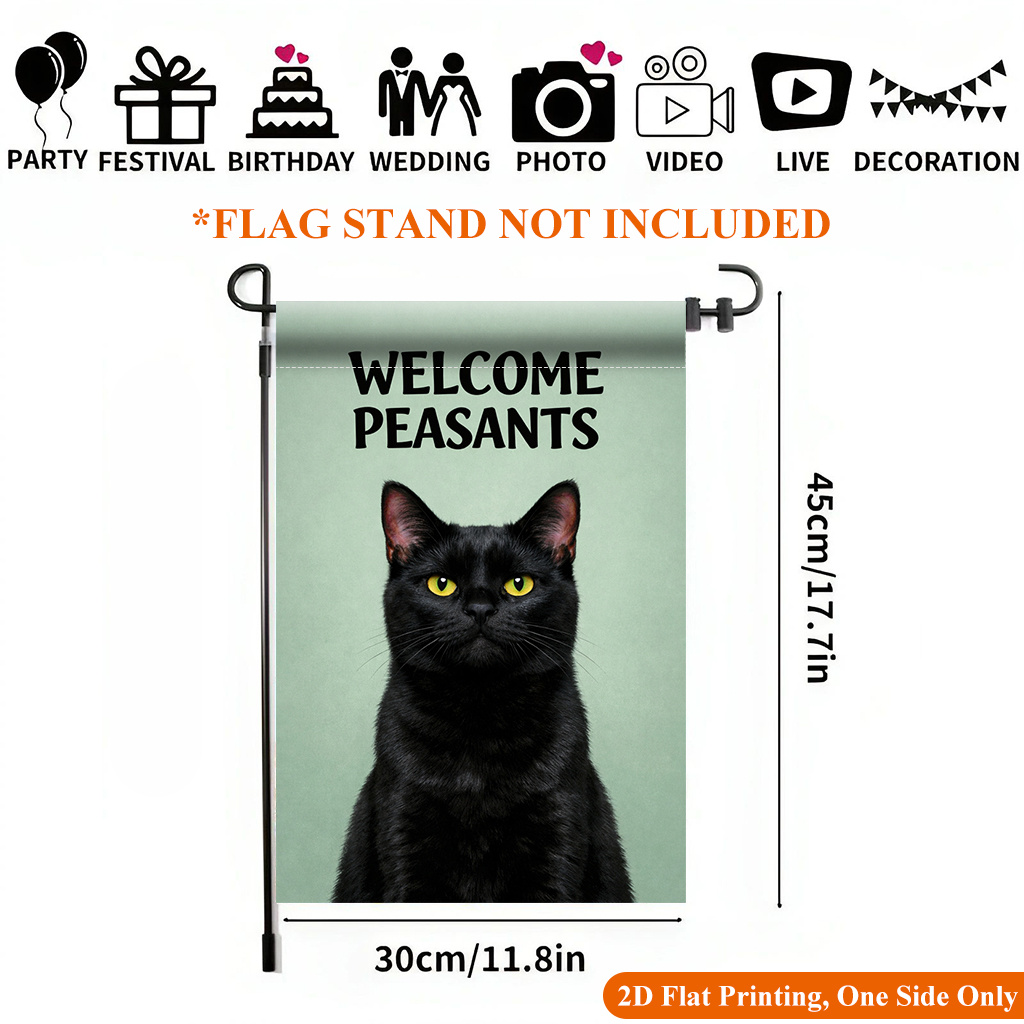 TEMU 2d Flat - 2d Flat - 2d Flat Printing Garden Flag 1pc, Cat Looks Garden Flag - Single-sided Printed Outdoor Decor For Home And Garden, Holiday
