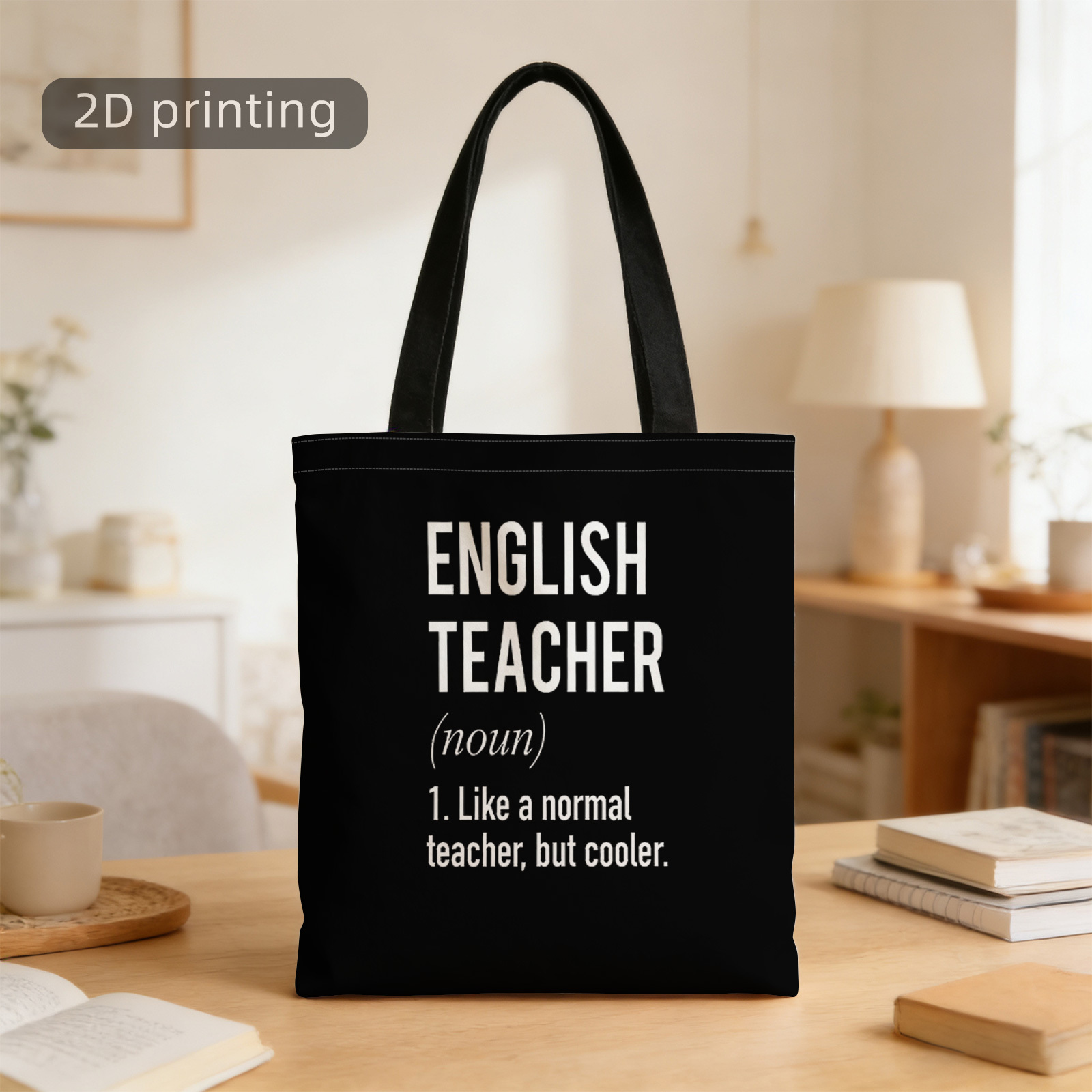 TEMU 1pc, 2d Printed Tote Bag, English Teacher, Noun, Ordinary Teacher But Cooler, Reusable, Fashion Tote Bag, Tote Bag, Shopping Bag, Suitable For