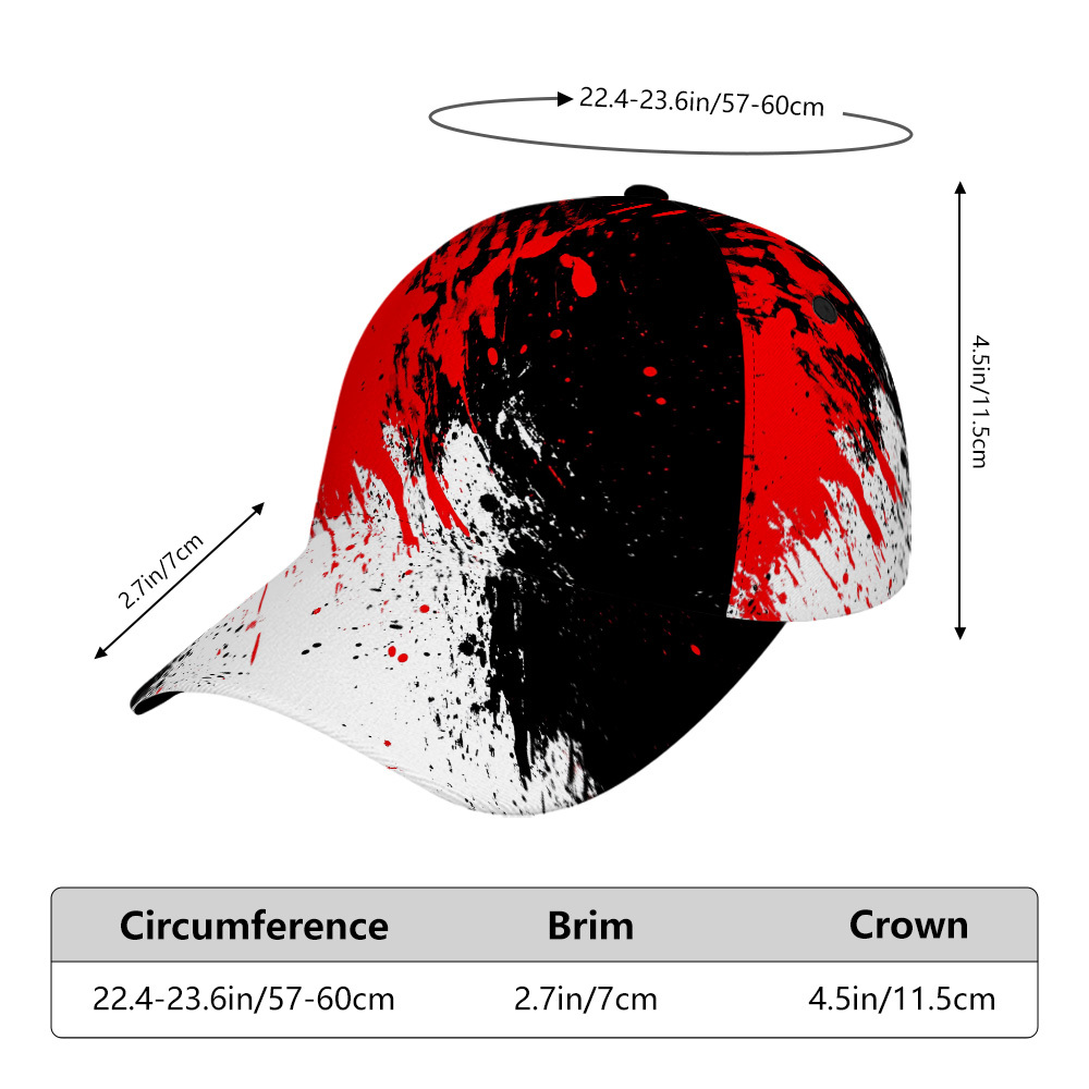 TEMU 2d Flat Printing, 1pc Red And Black Splatter Print Classic Baseball Cap - Comfortable Adjustable Duckbill Hat, Ideal For Daily Wear, Lightweight