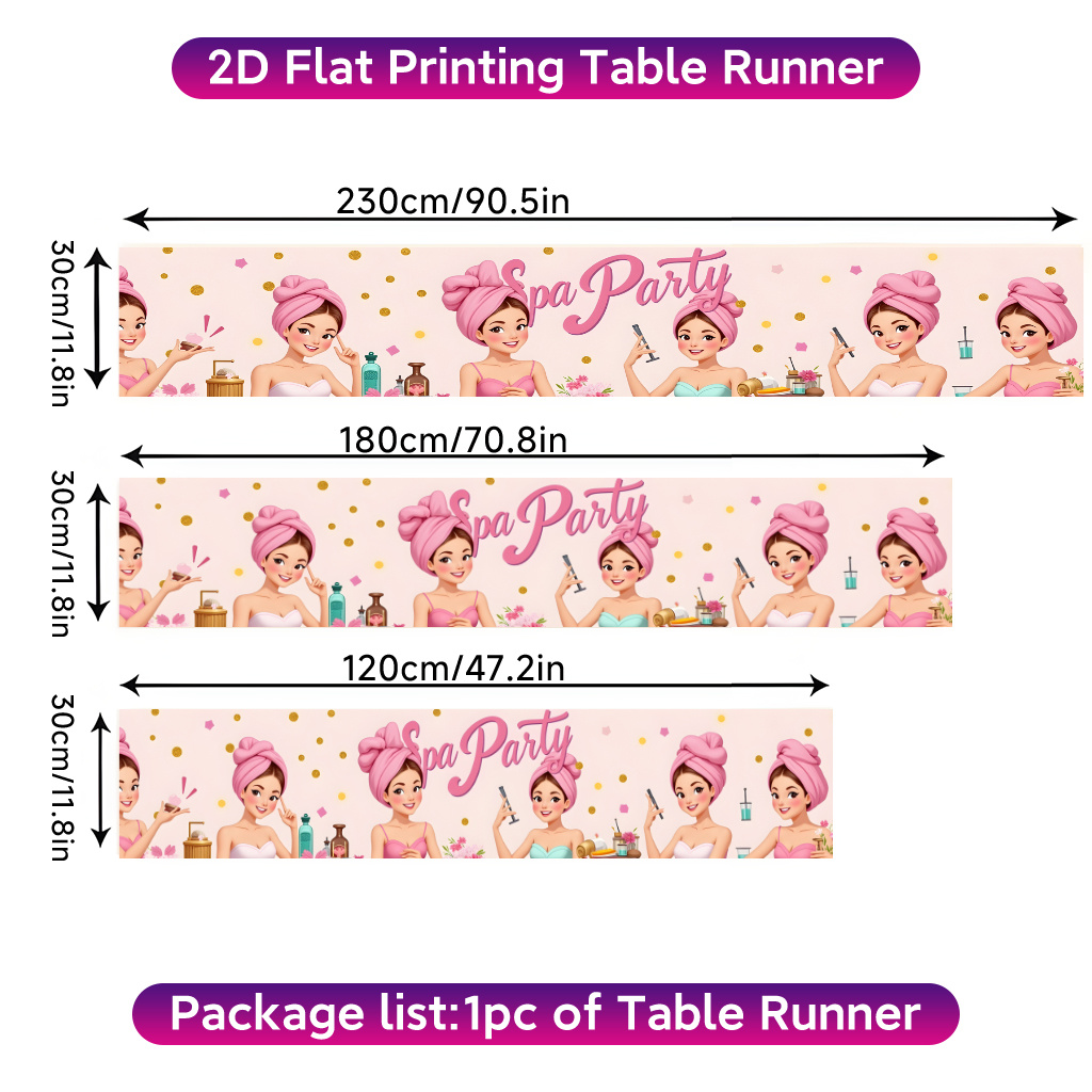 TEMU 2d Flat Printing Table Runner 1pc, Spa Theme Girls Party Polyester Rectangular Table Runner, For Dining Table, Home Decor, Coffee Table, Vibrant