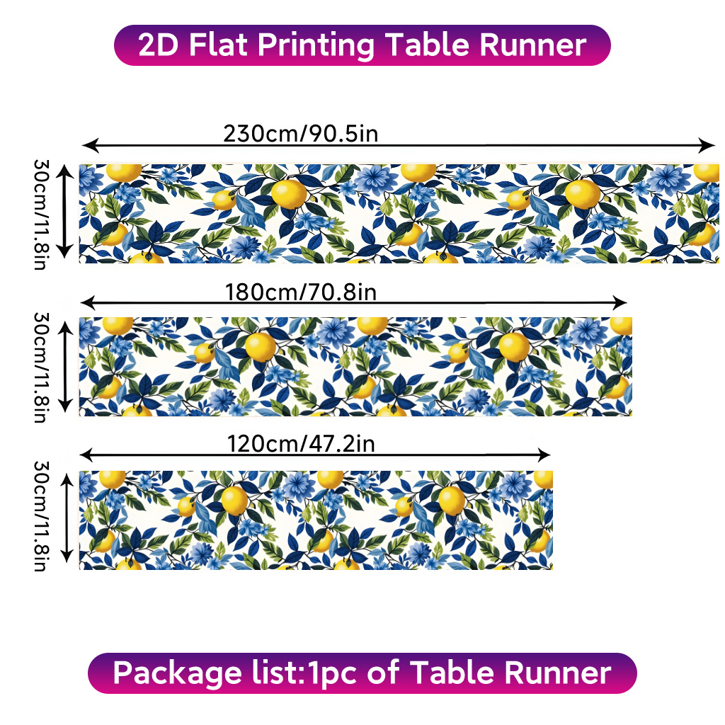 TEMU 1pc Floral Table Runner - Lemon & Print Polyester Rectangular Suitable For Dining Table, Coffee Table Decor, Vibrant Lemon-themed Decoration For