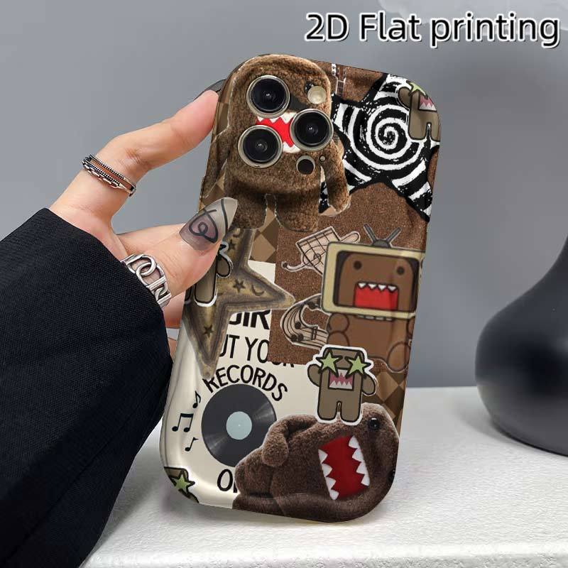 TEMU Phone Case - 1pc, Plush Collage Art Print Pattern Phone Case, 2d Flat Design, Thick Shockproof Phone Case, For Iphone 17 Pro Max Phone Case,
