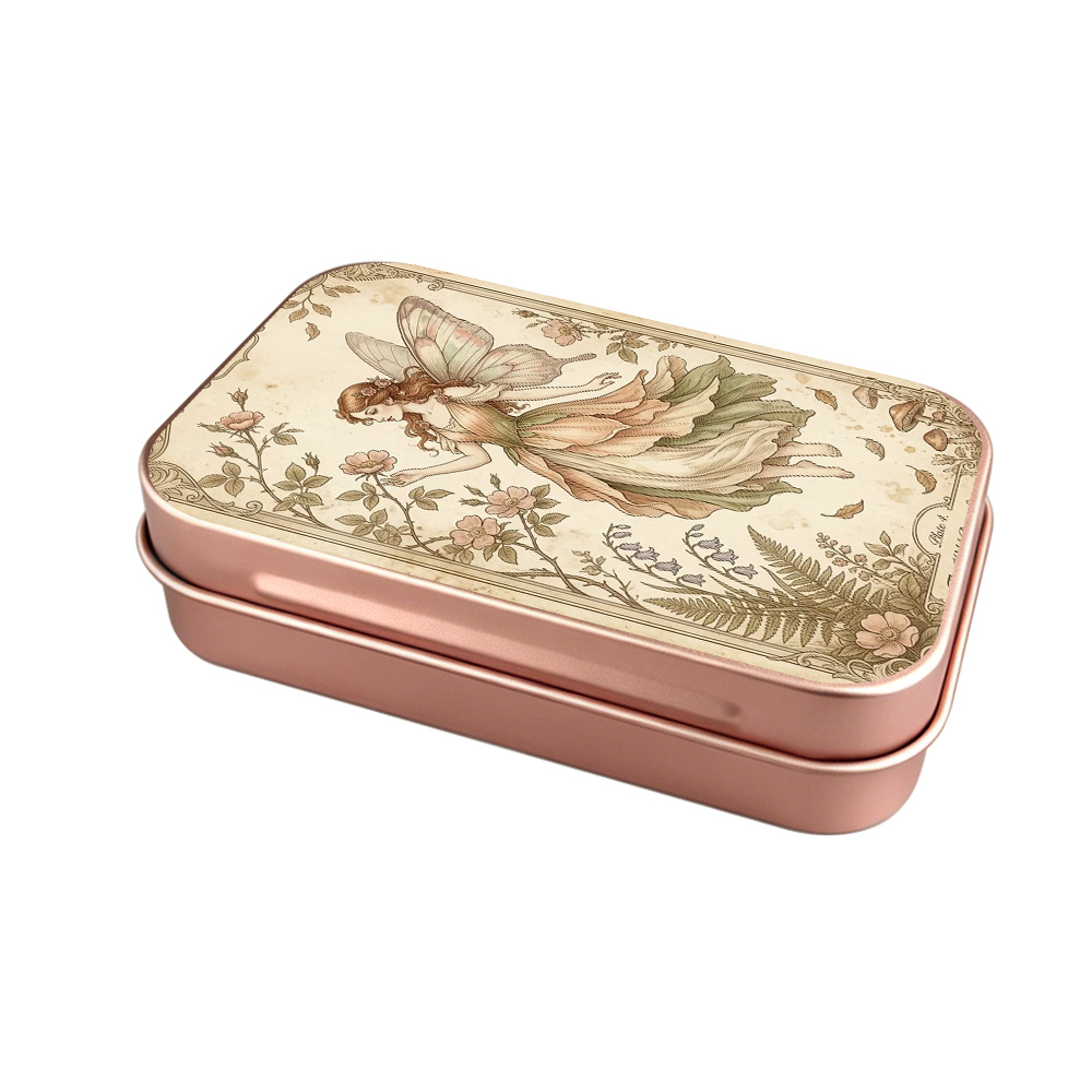 TEMU 1pc Pink Metal Tin Box, Mini Decorative Box With Vintage Fairy Pattern, Storage Organizer, Ideal For Home, Office, Bedroom, Rustic - Boho -