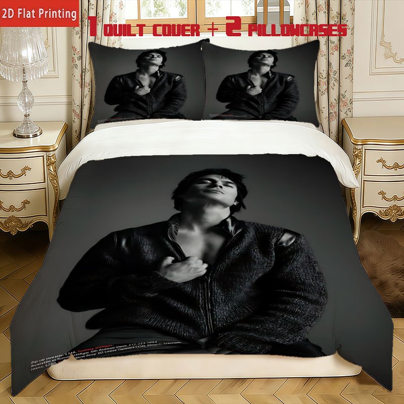 TEMU Ian Somerhalder Art Photo Printed Duvet Cover Set, 3pcs Bedding (1 Duvet Cover   2 Pillowcases, No Insert), Soft And Skin-friendly For , Stylish