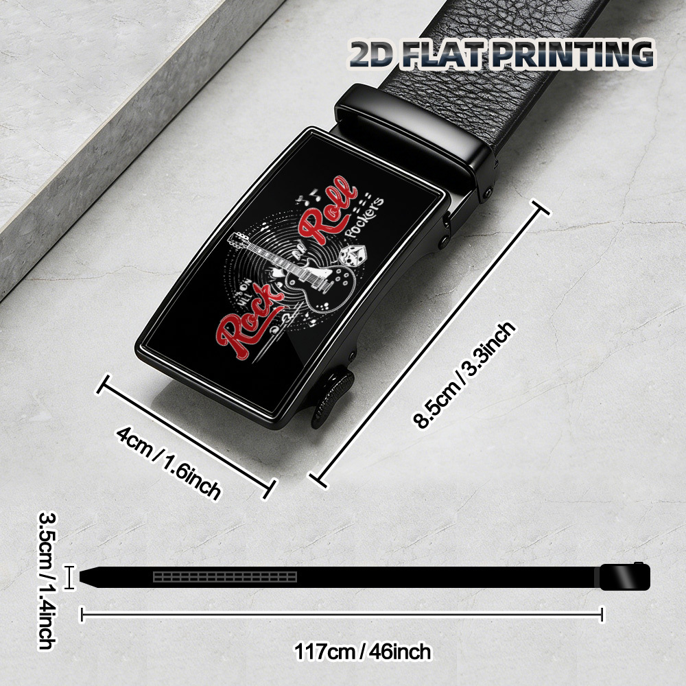 TEMU 1pc Men's Punk Rock Ratchet Belt With Vintage Rock Guitar - Hd Color Printing Suitable For Concerts, Mardi Gras, 4th Of Gifts, Casual Wear &