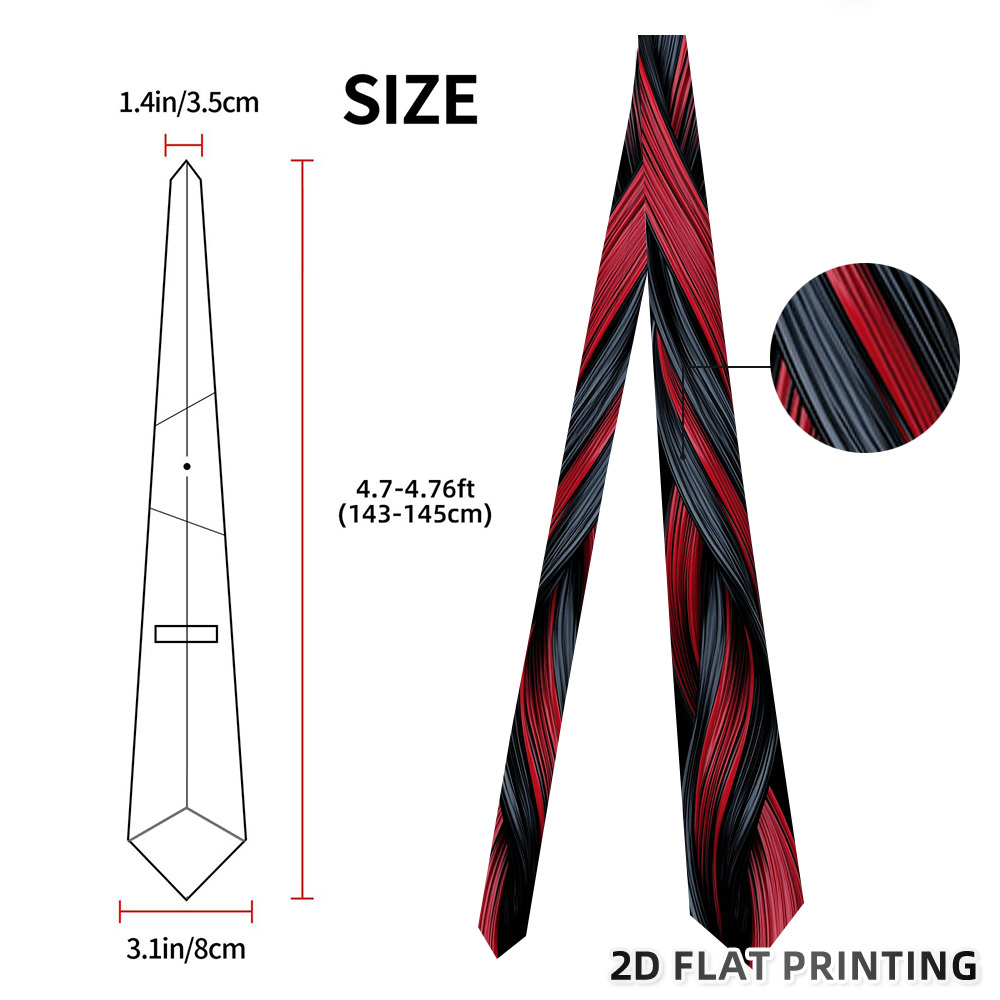TEMU 1pc Twists Necktie - Suitable For Suits, Machine Washable Flat Tie With Red/ Print Patterns, Comfortable For Daily Wear, Office, Parties,