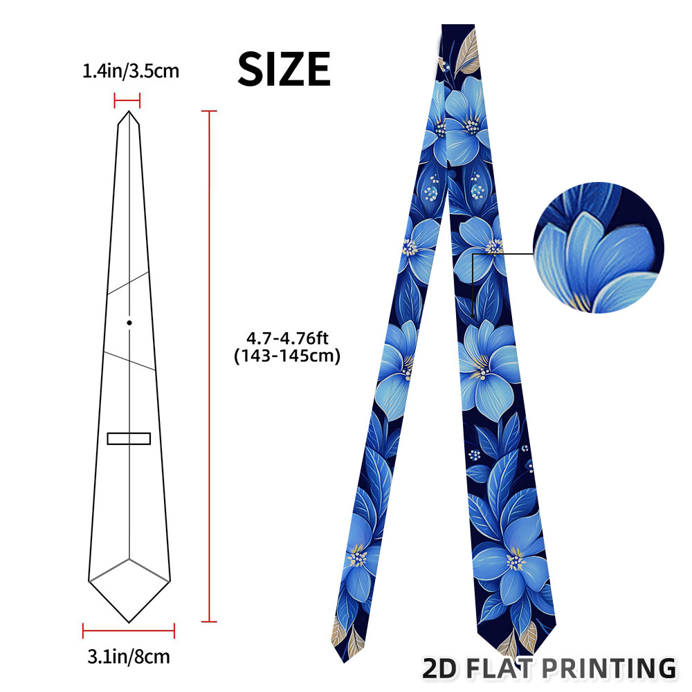TEMU 1pc Men' Blue Floral Necktie - Gentleman Style Suitable For Work, Weddings, Formal Events | Comfortable Polyester Fiber With Elegant Tie |