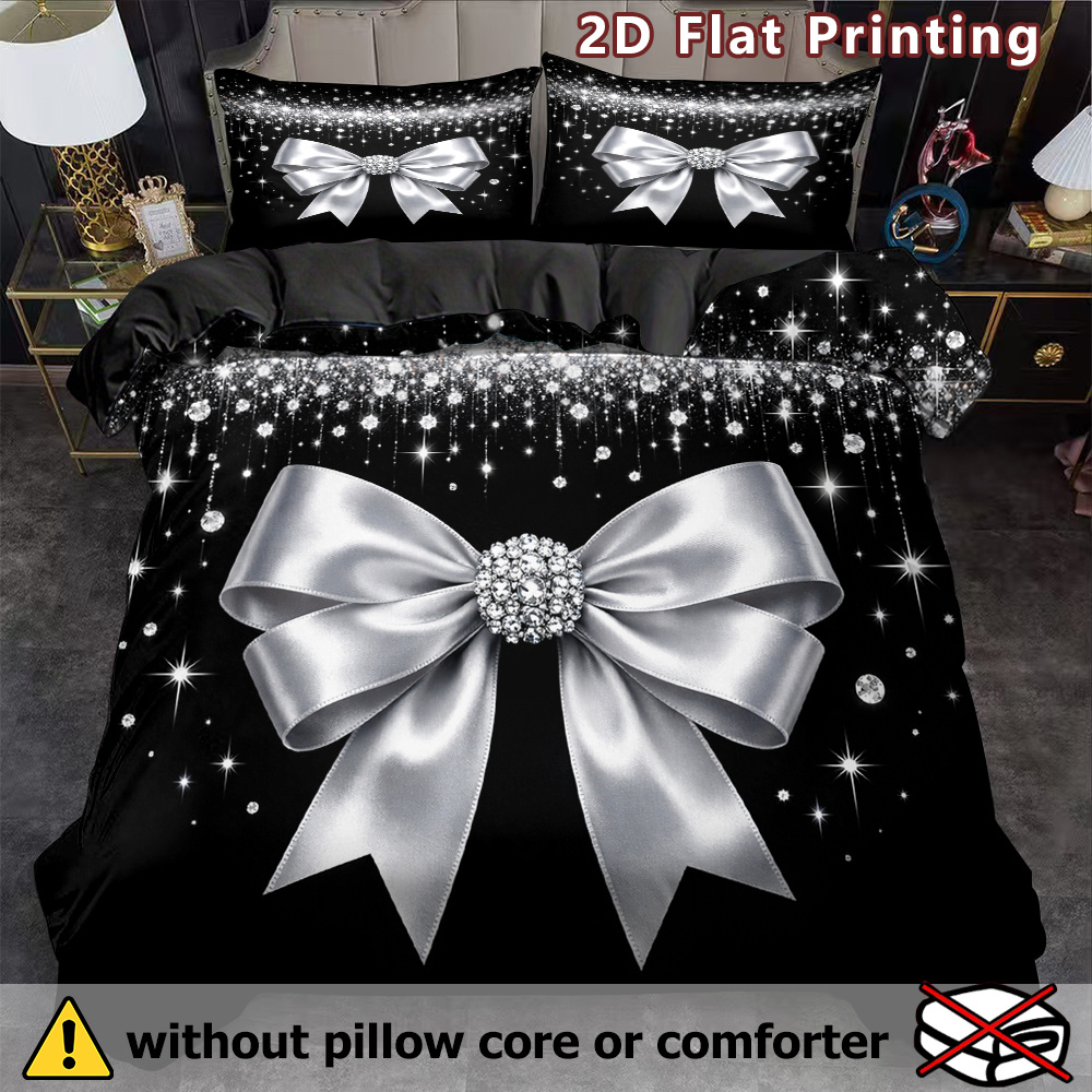TEMU 3pcs Bow And Sparkle Duvet Cover Set, Sparkling Crystal Print, Theme, Breathable Polyester, , Machine Washable, , No Insert For Bedding (1duvet