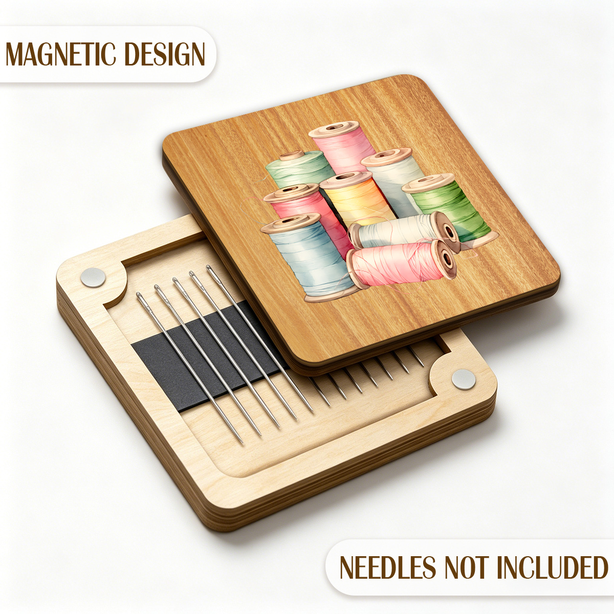 TEMU 1 Set de Almacenamiento Magnética para Agujas de Coser, con Diseño de Carrete, Magnética de Madera para Agujas de Bordar, Utilizada para Guardar
