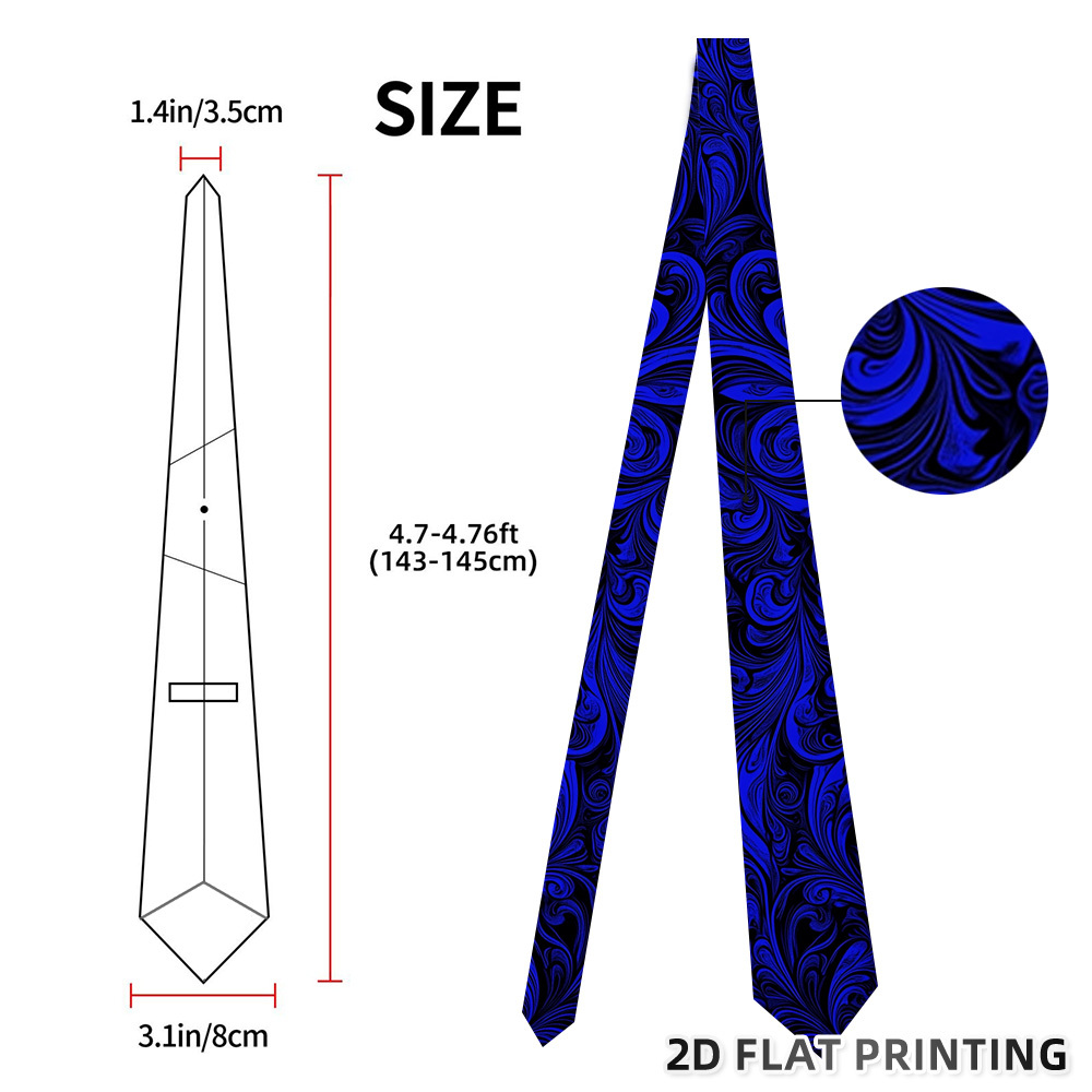 TEMU 1pc, 2d Flat Woven Polyester Necktie With Elegant Blue Swirls Pattern, Stylish Accessory For Wedding Banquet, Festive Occasions And Casual Wear,