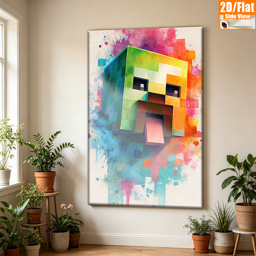 TEMU 2d Flat, 1pc 1pc Modern Abstract Wall - Frameless Canvas Colorful Cubes Suitable For Home, Office,, Party Decor - Matte For Birthdays, Weddings,