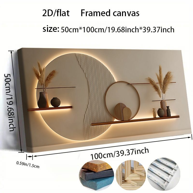 TEMU 2d Flat, 1pc Modern Minimalist Abstract Wall - Oversized Horizontal Framed Canvas Suitable For Office, Bedroom, Living Room Decor, Neutral