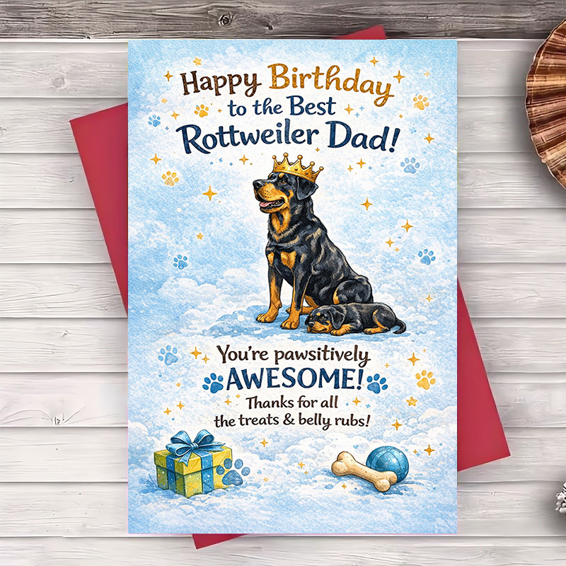 TEMU 【party Invitations】1 Greeting Card + 1 Envelope Birthday Card For Rottweiler Dad Dog Lover Gift Envelope Included