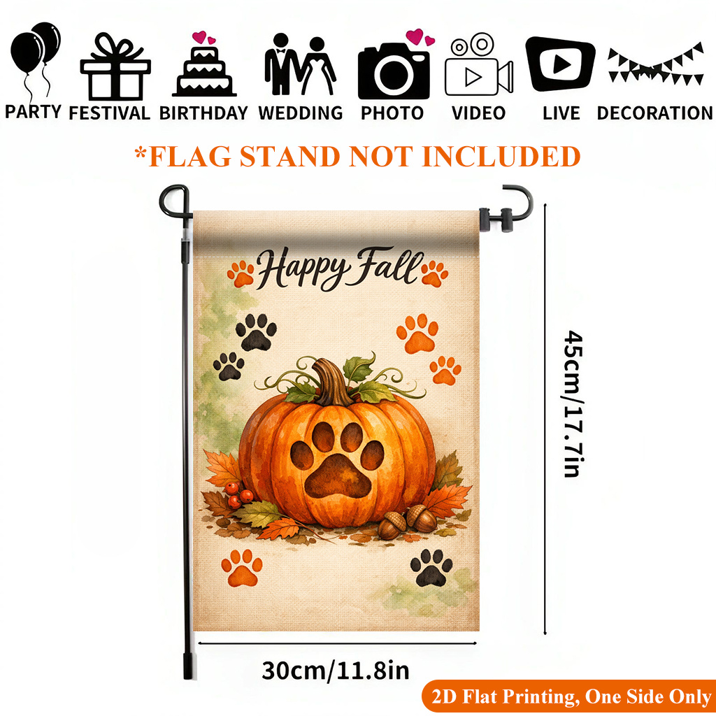 TEMU 2d Flat - 2d Flat - 2d Flat Printing Garden Flag 1pc, Fall Pumpkin Paw Print Garden Flag - Single-sided Printed Outdoor Decor For Home And