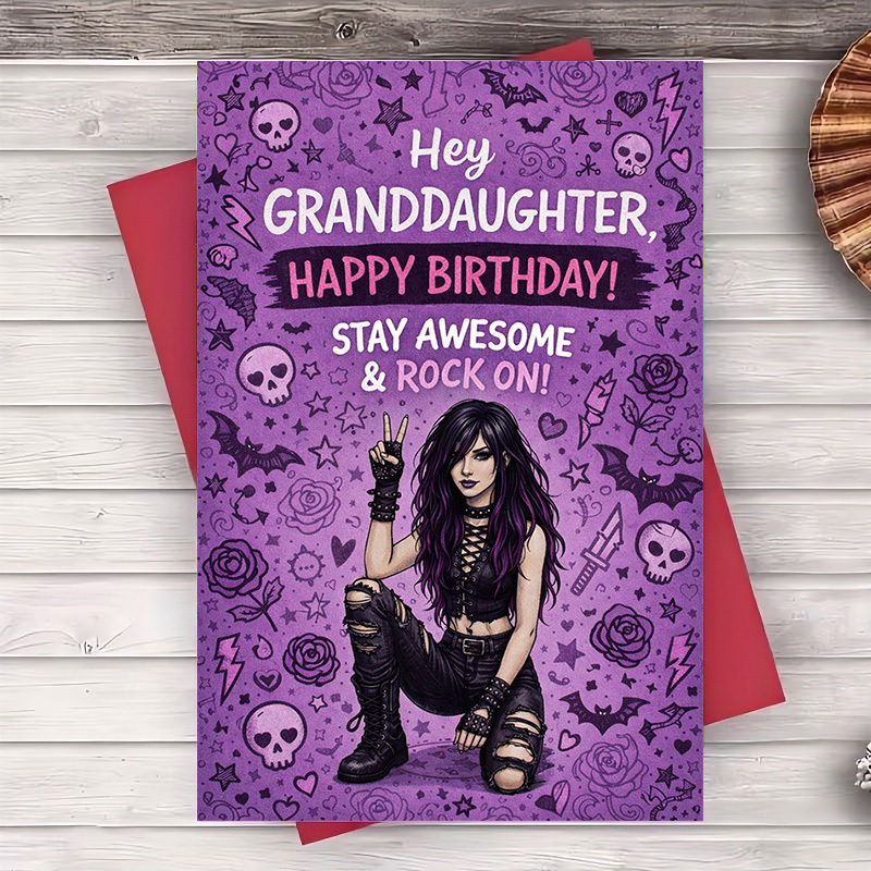 TEMU 1 Greeting Card And 1 Envelope Gothic Birthday Card For Granddaughter With Envelope And