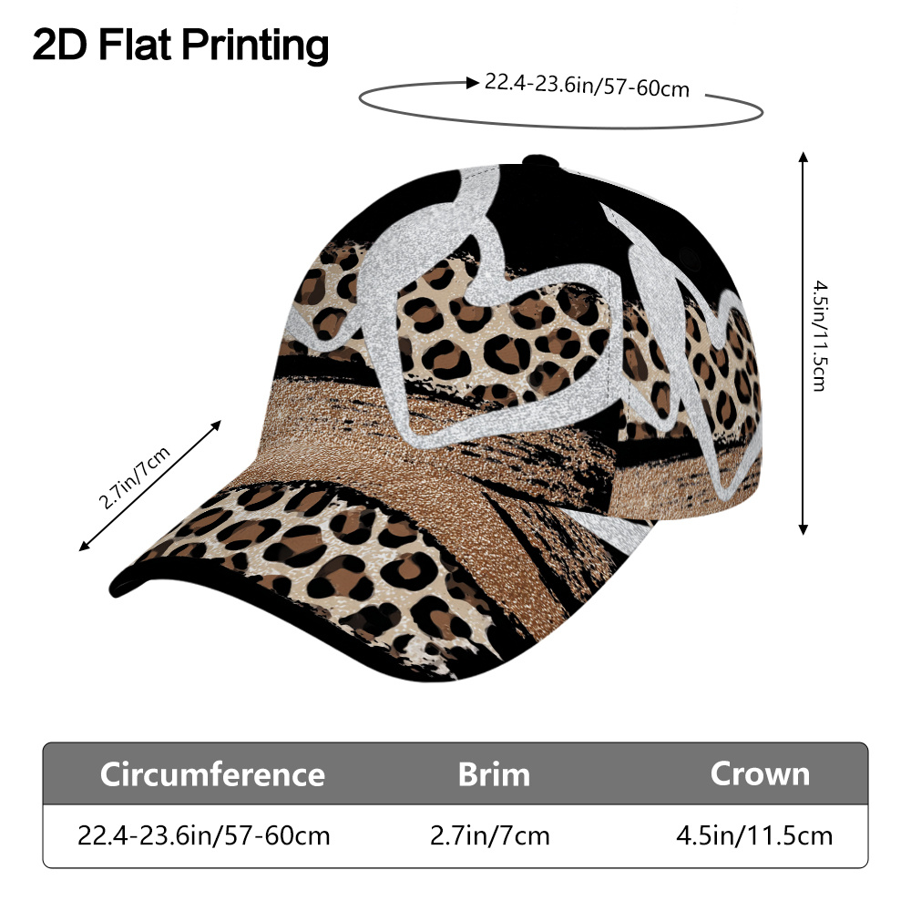 TEMU 1pc 2d Flat Printing Leopard Stripes With White Hearts Pattern Baseball - Uniquely Designed For Street Style, Adjustable Size, Cool Graphics,
